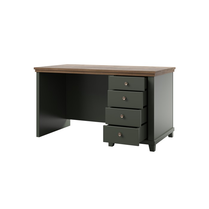 Bureau ASSIA 140 cm donkergroen en hout - 4 lades met knopgrepen - Chique elegantie