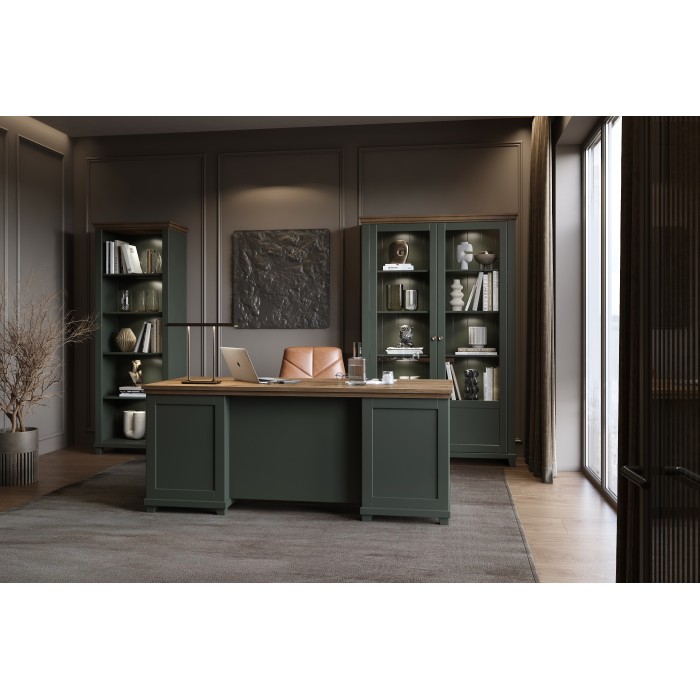 Bureau ASSIA 180 cm donkergroen en hout - Lades, nissen en opbergruimte - Tijdloze elegantie