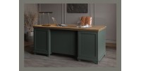 Bureau ASSIA 180 cm vert foncé et bois - Tiroirs, niches et rangement - Élégance intemporelle