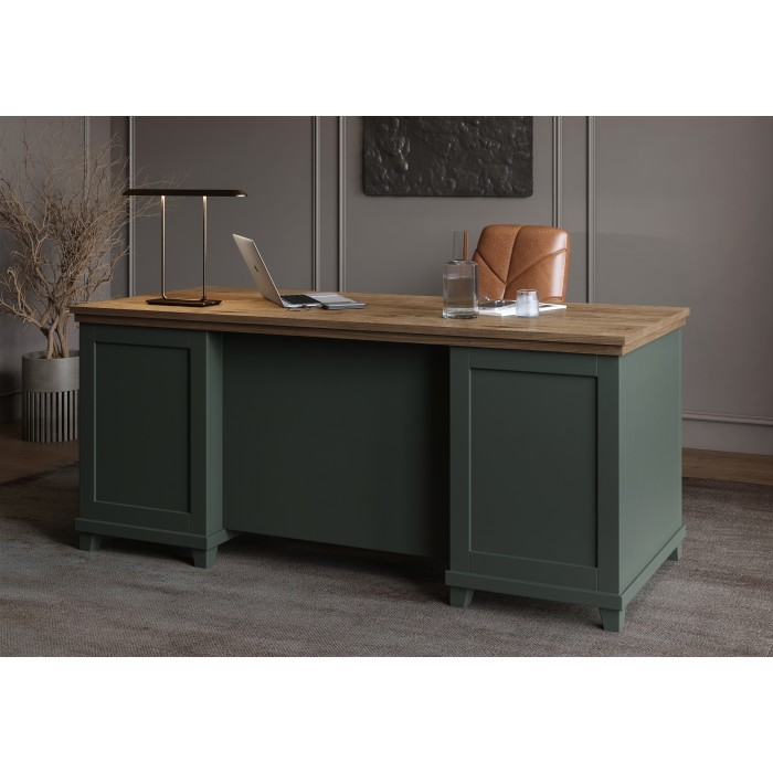 Bureau ASSIA 180 cm donkergroen en hout - Lades, nissen en opbergruimte - Tijdloze elegantie