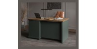 Bureau ASSIA 140 cm vert foncé et bois - 4 tiroirs avec poignées bouton - Élégance chic