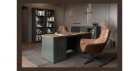Bibliothèque ASSIA vert foncé et bois 71 cm - 5 niches ouvertes - Élégance sobre et design