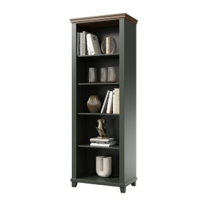 Bibliothèque ASSIA vert foncé et bois 71 cm - 5 niches ouvertes - Élégance sobre et design