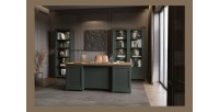 Ensemble bureau ASSIA vert foncé et bois – Bureau 180 cm + bibliothèque + vitrine 2 portes vitrées