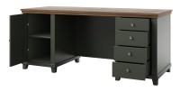 Ensemble bureau ASSIA vert foncé et bois – Bureau 180 cm + bibliothèque + vitrine 2 portes vitrées