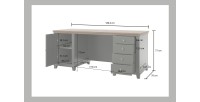 Ensemble bureau ASSIA vert foncé et bois – Bureau 180 cm + bibliothèque + vitrine 2 portes vitrées