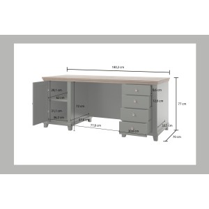 Ensemble bureau ASSIA vert foncé et bois – Bureau 180 cm + bibliothèque + vitrine 2 portes vitrées