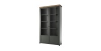Ensemble bureau ASSIA vert foncé et bois – Bureau 180 cm + bibliothèque + vitrine 2 portes vitrées