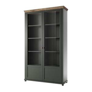 Ensemble bureau ASSIA vert foncé et bois – Bureau 180 cm + bibliothèque + vitrine 2 portes vitrées