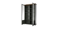 Ensemble bureau ASSIA vert foncé et bois – Bureau 180 cm + bibliothèque + vitrine 2 portes vitrées