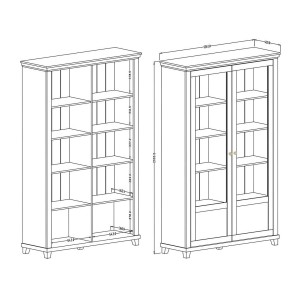 Ensemble bureau ASSIA vert foncé et bois – Bureau 180 cm + bibliothèque + vitrine 2 portes vitrées