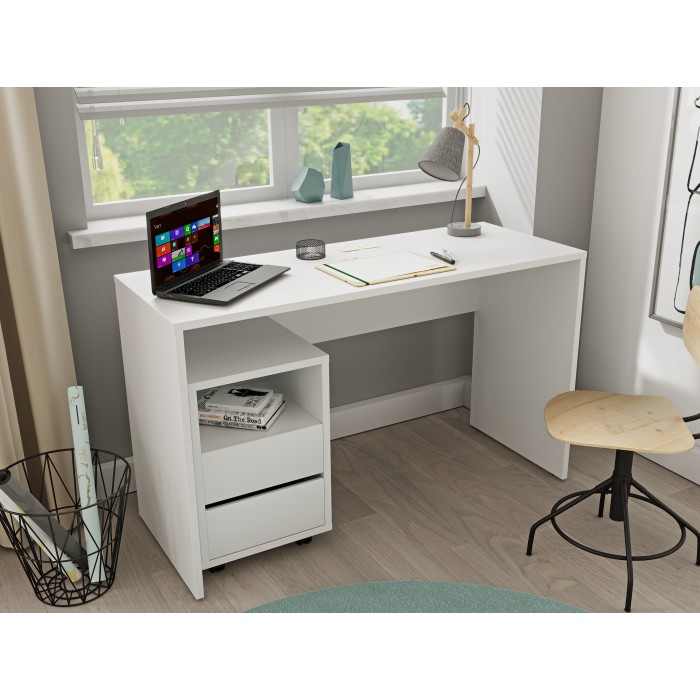 Escritorio blanco MELTO 130 cm – Diseño moderno, duradero e ideal para teletrabajo o habitación adolescente