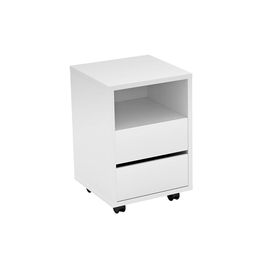 Caisson blanc à roulettes MELTO – 2 tiroirs et 1 niche – Rangement compact et mobile