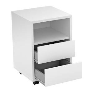 Caisson blanc à roulettes MELTO – 2 tiroirs et 1 niche – Rangement compact et mobile