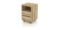 Caisson chêne à roulettes MELTO – 2 tiroirs et 1 niche – Rangement bois clair pratique