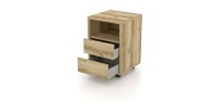 Caisson chêne à roulettes MELTO – 2 tiroirs et 1 niche – Rangement bois clair pratique