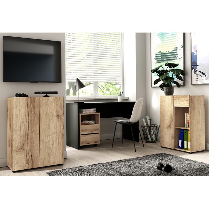 Cassettiera in quercia con ruote MELTO – 2 cassetti e 1 vano – Mobile contenitore in legno chiaro pratico
