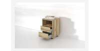 Caisson chêne à roulettes MELTO – 2 tiroirs et 1 niche – Rangement bois clair pratique