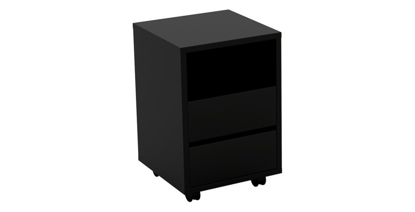 Caisson noir à roulettes MELTO – 2 tiroirs et 1 niche – Rangement compact au look moderne