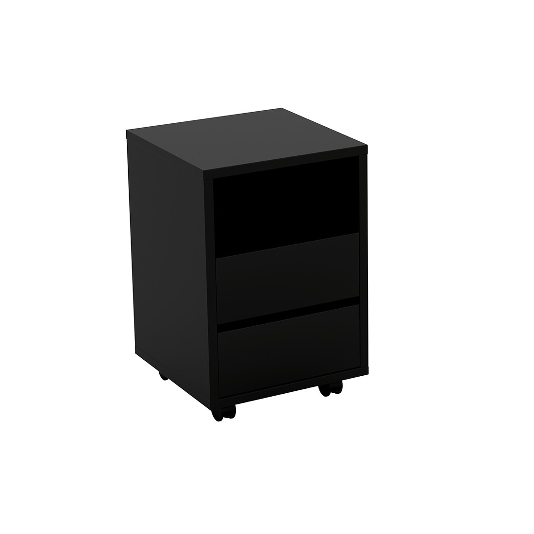 Caisson noir à roulettes MELTO – 2 tiroirs et 1 niche – Rangement compact au look moderne