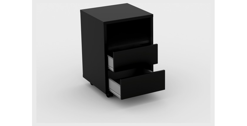 Caisson noir à roulettes MELTO – 2 tiroirs et 1 niche – Rangement compact au look moderne