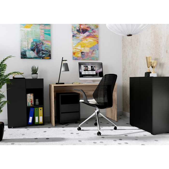 Schwarzer Rollcontainer MELTO – 2 Schubladen und 1 Fach – Kompakte Aufbewahrung mit modernem Look
