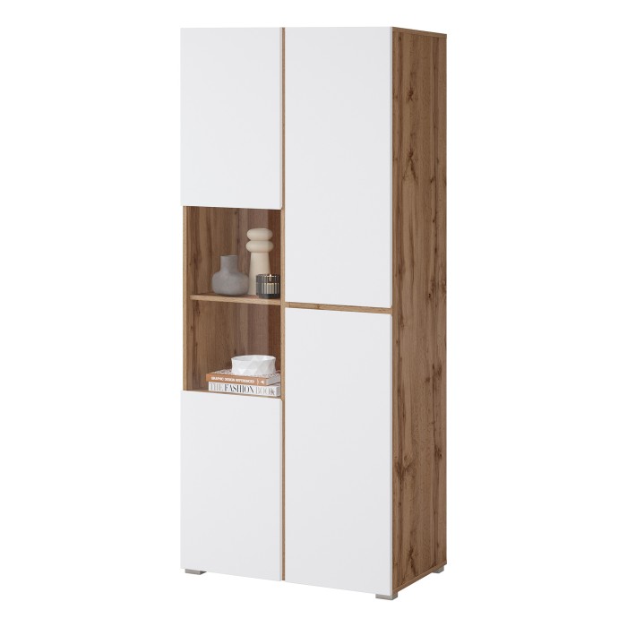 Vitrine HAVANA – Élégance épurée en chêne clair et blanc mat - Sans LED