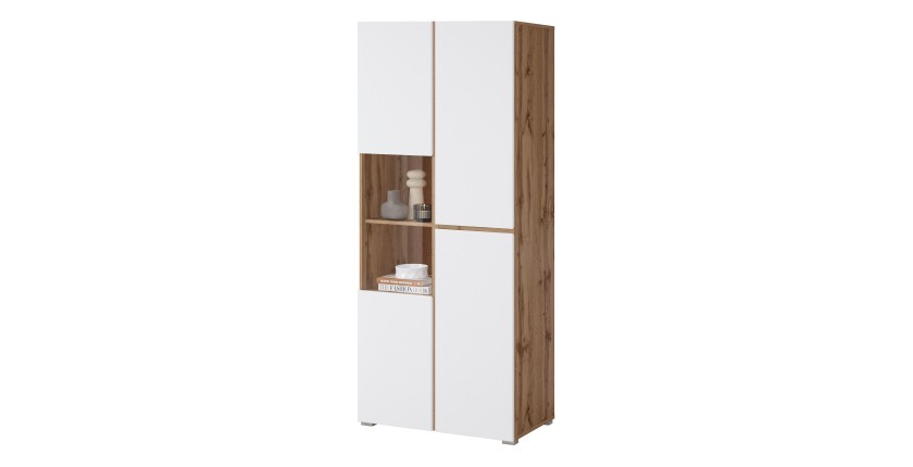 Vitrine HAVANA – Élégance épurée en chêne clair et blanc mat - Sans LED