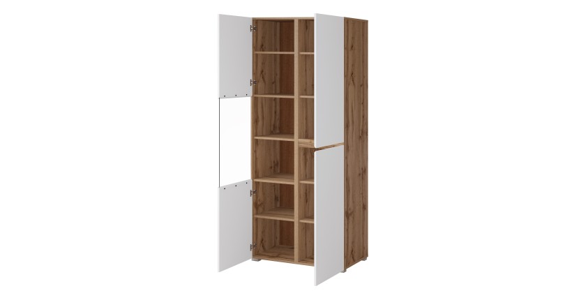 Vitrine HAVANA – Élégance épurée en chêne clair et blanc mat - Sans LED