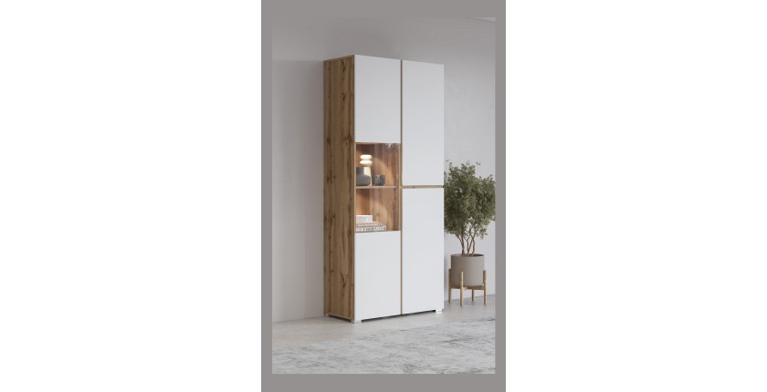 Vitrine HAVANA – Élégance épurée en chêne clair et blanc mat - Sans LED