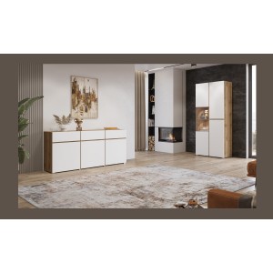 Vitrine HAVANA – Élégance épurée en chêne clair et blanc mat - Sans LED