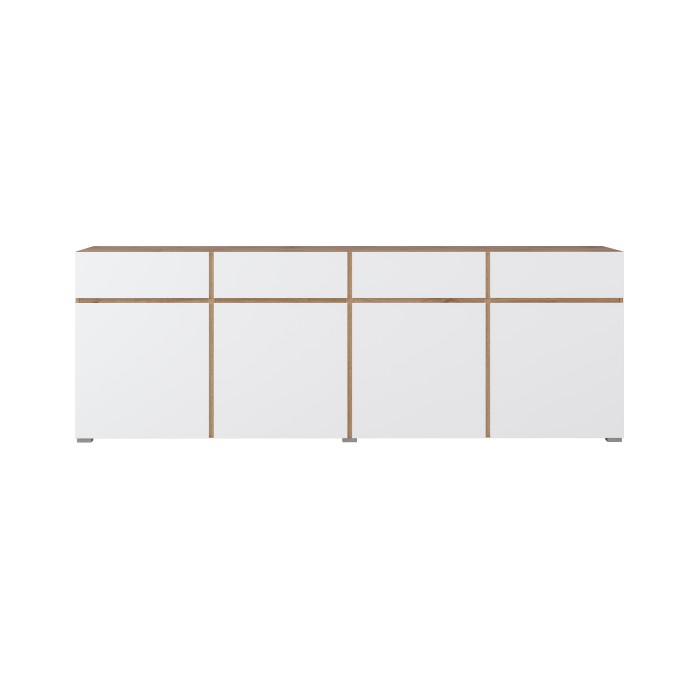 Buffet XL HAVANA – 225 cm – 4 porte e 4 cassetti – Rovere e bianco – Design moderno senza maniglie