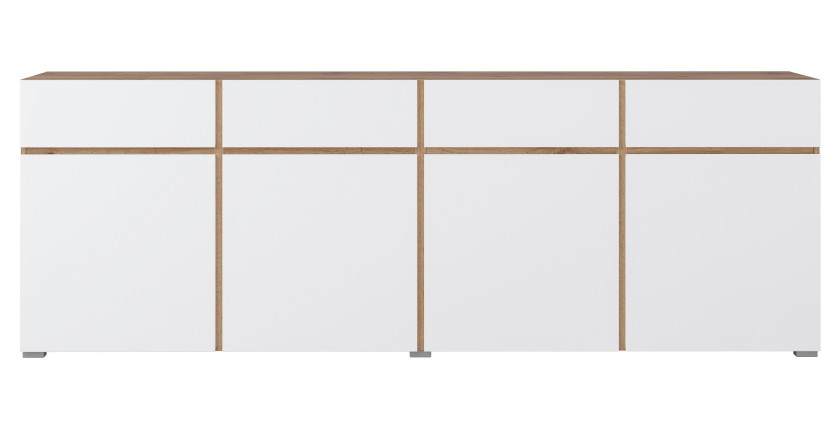 Buffet XL HAVANA – 225 cm – 4 portes et 4 tiroirs – Chêne et blanc – Design moderne sans poignées