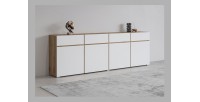 Buffet XL HAVANA – 225 cm – 4 portes et 4 tiroirs – Chêne et blanc – Design moderne sans poignées