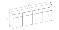 Buffet XL HAVANA – 225 cm – 4 portes et 4 tiroirs – Chêne et blanc – Design moderne sans poignées