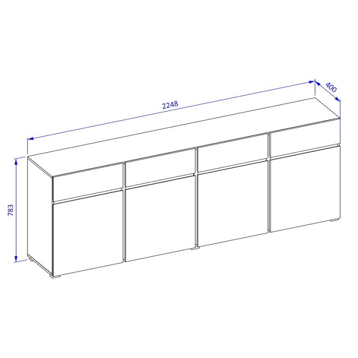 Buffet XL HAVANA – 225 cm – 4 porte e 4 cassetti – Rovere e bianco – Design moderno senza maniglie