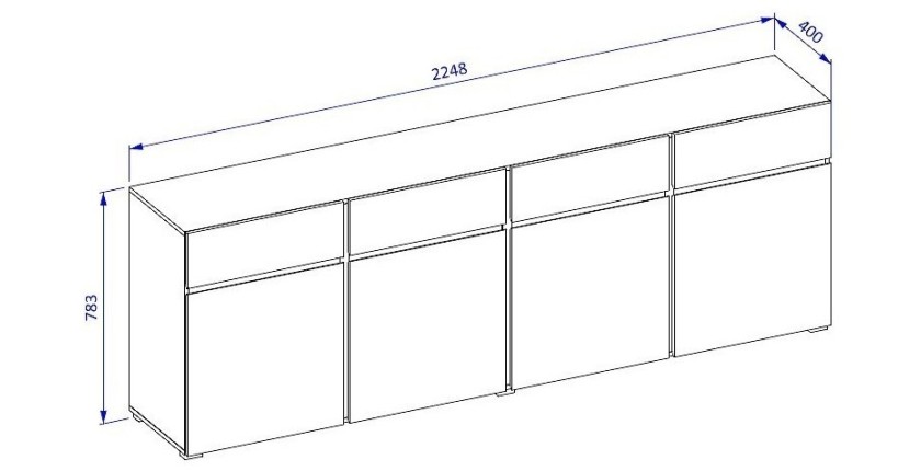 Buffet XL HAVANA – 225 cm – 4 portes et 4 tiroirs – Chêne et blanc – Design moderne sans poignées
