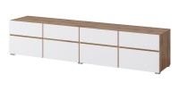 Meuble TV XL HAVANA – 225 cm – 4 portes abattantes et 4 tiroirs – Chêne et blanc – Design moderne