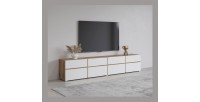 Meuble TV XL HAVANA – 225 cm – 4 portes abattantes et 4 tiroirs – Chêne et blanc – Design moderne