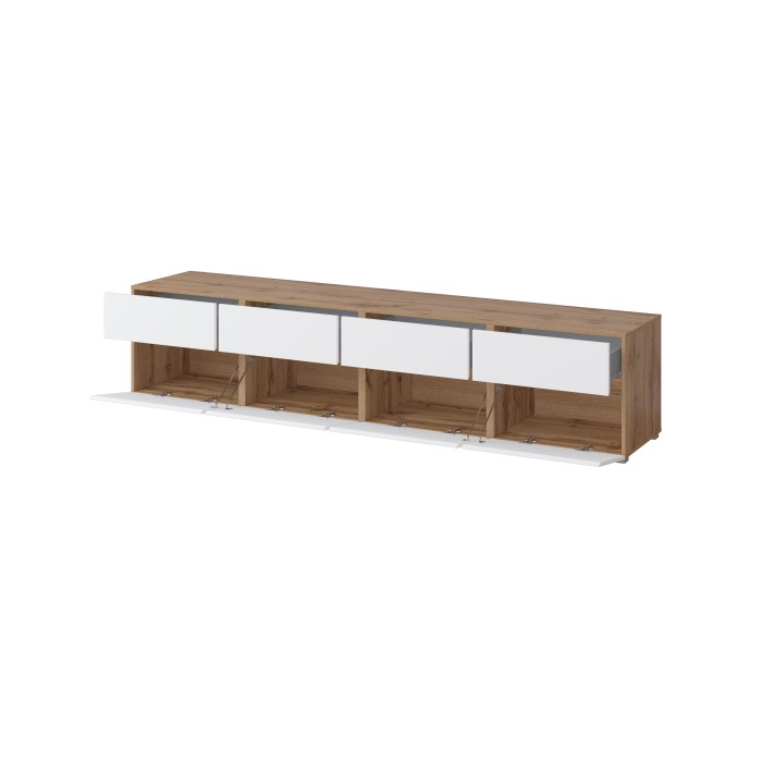 Meubel TV XL HAVANA – 225 cm – 4 klapdeuren en 4 lades – Eiken en wit – Modern ontwerp