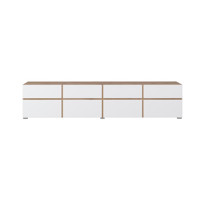 Meubel TV XL HAVANA – 225 cm – 4 klapdeuren en 4 lades – Eiken en wit – Modern ontwerp