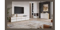 Meuble TV XL HAVANA – 225 cm – 4 portes abattantes et 4 tiroirs – Chêne et blanc – Design moderne