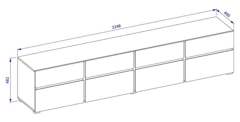 Meuble TV XL HAVANA – 225 cm – 4 portes abattantes et 4 tiroirs – Chêne et blanc – Design moderne