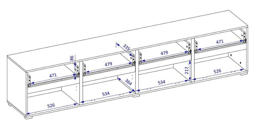 Meuble TV XL HAVANA – 225 cm – 4 portes abattantes et 4 tiroirs – Chêne et blanc – Design moderne