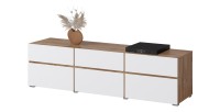 Meuble TV HAVANA – 180 cm – 3 portes abattantes et 3 tiroirs – Chêne et blanc – Design contemporain