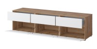 Meuble TV HAVANA – 180 cm – 3 portes abattantes et 3 tiroirs – Chêne et blanc – Design contemporain