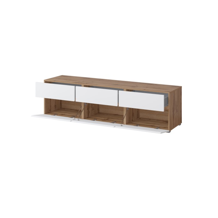 Meubel TV HAVANA – 180 cm – 3 klapdeuren en 3 laden – Eiken en wit – Hedendaags ontwerp