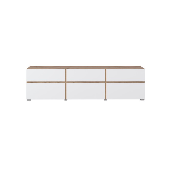 Meubel TV HAVANA – 180 cm – 3 klapdeuren en 3 laden – Eiken en wit – Hedendaags ontwerp