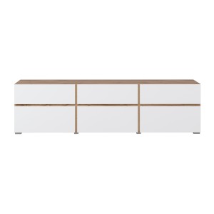 Meuble TV HAVANA – 180 cm – 3 portes abattantes et 3 tiroirs – Chêne et blanc – Design contemporain