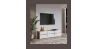 Meuble TV HAVANA – 180 cm – 3 portes abattantes et 3 tiroirs – Chêne et blanc – Design contemporain